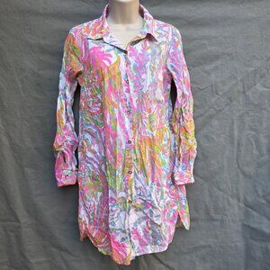 Lilly Pulitzer Scuba To Cuba Jupiter Island Tunic Blouse Shirt Top Sz S Cotton
